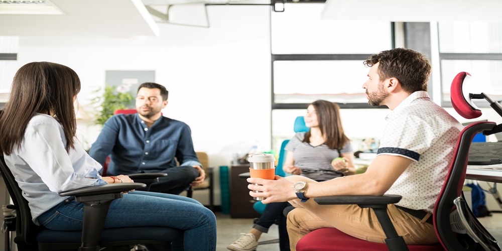 Services startup team having meeting office